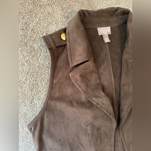 Chicos Brown Sleeveless Long Suede Like Vest Size 1 - Picture 2 of 4